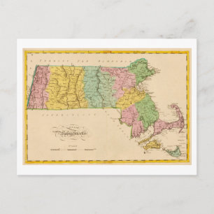Cartão postal do mapa antigo de 1815 de Massachuse