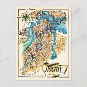 Cartão postal do mapa antigo de Boston