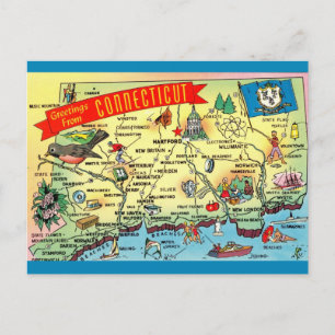 Cartão postal do mapa antigo de Connecticut