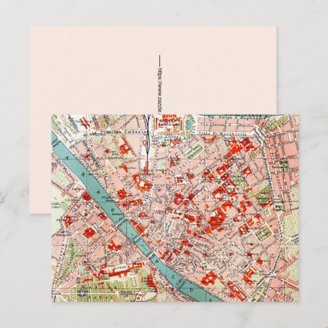 Cartão postal do mapa antigo de Florença (Frente/Verso)