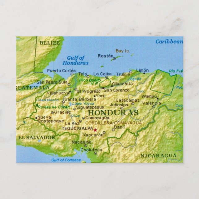 Cartão Postal do Mapa Antigo de Honduras (Frente)