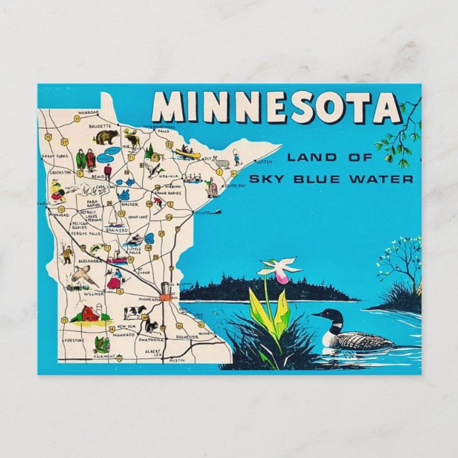 Cartão postal do mapa antigo de Minnesota (Frente)
