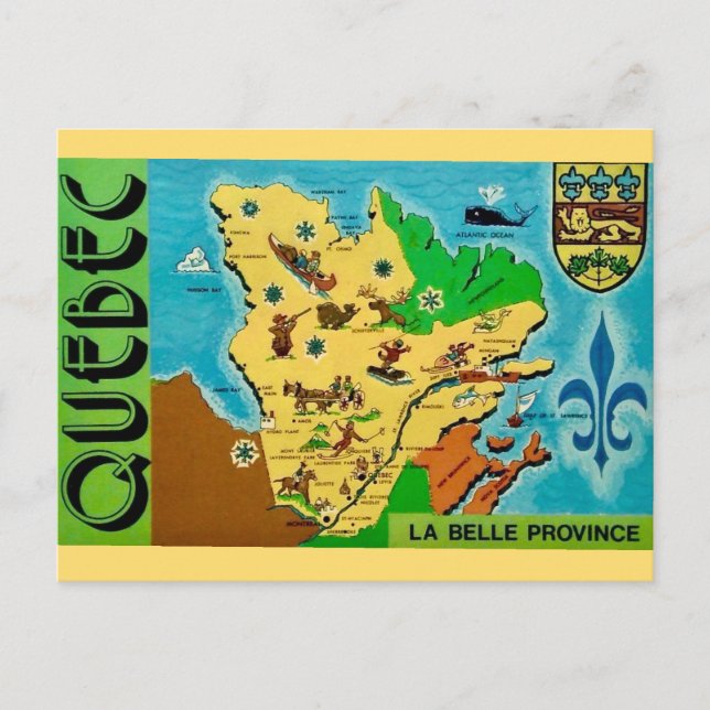Cartão postal do mapa antigo de Quebec (Frente)