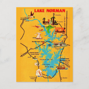 Cartão postal do mapa antigo do Lago Norman NC