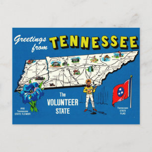 Cartão postal do mapa azul vintage do Tennessee