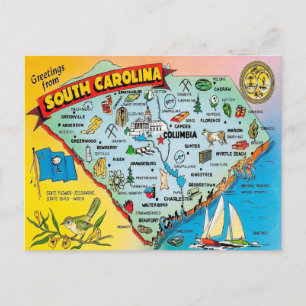 Cartão Postal do Mapa Colorido Antigo da Carolina 