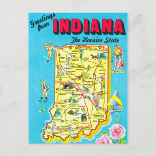 Cartão postal do mapa colorido de Indiana