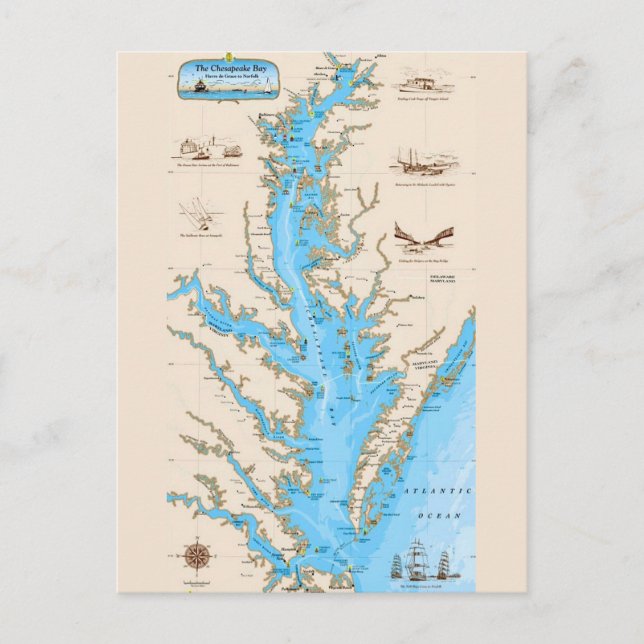 Cartão postal do mapa da Baía de Chesapeake (Frente)
