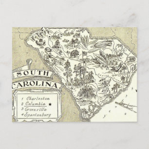 Cartão postal do mapa da Carolina do Sul
