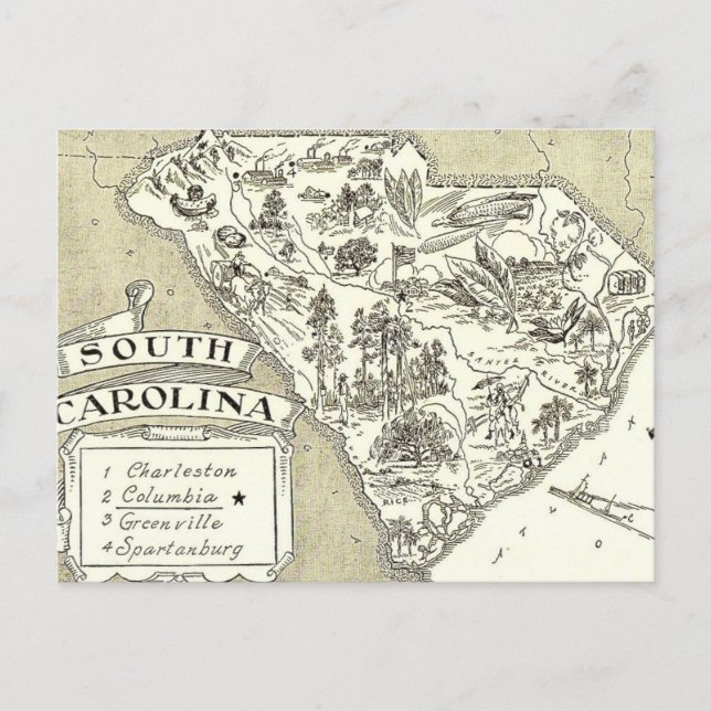 Cartão postal do mapa da Carolina do Sul (Frente)
