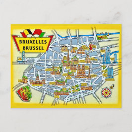 Cartão postal do mapa da cidade de Bruxelas vintag