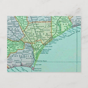 Cartão postal do mapa da costa da Geórgia vintage
