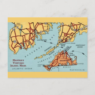 Cartão postal do mapa da costa de Martha's Vineyar