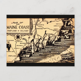 Cartão postal do mapa da costa do Maine antigo