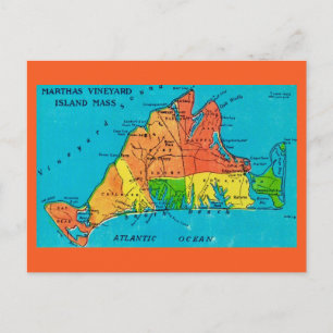 Cartão postal do mapa da ilha de Martha's Vineyard