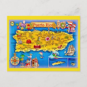 Cartão postal do mapa da ilha de Porto Rico