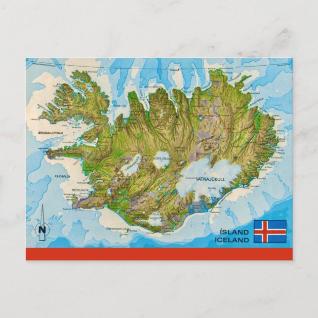 Cartão Postal do Mapa da Islândia (Frente)