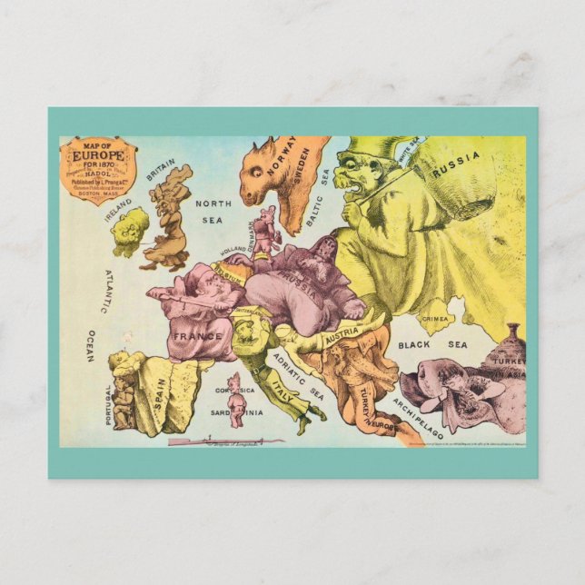 Cartão postal do mapa da velha Europa maluca (Frente)