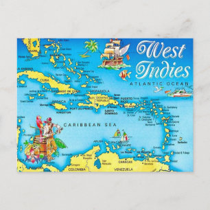 Cartão postal do mapa das Ilhas das Índias Ocident