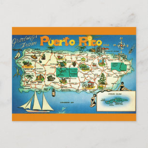 Cartão postal do mapa das Ilhas Vieques de Porto R