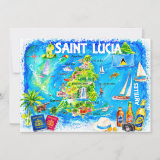 Cartão postal do mapa de aquarela caribenha de San