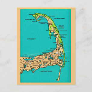 Cartão postal do mapa de Cape Cod MA