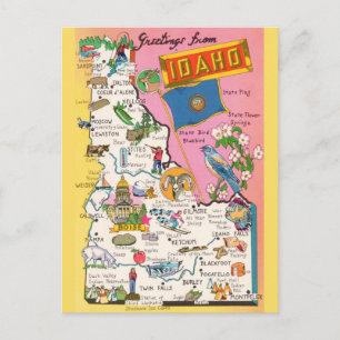 Cartão postal do Mapa de Estado do Vintage Idaho