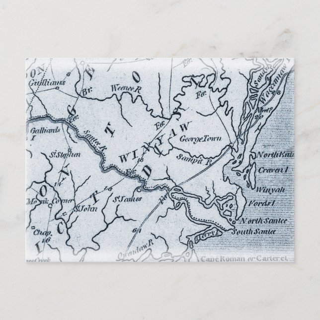 Cartão Postal do Mapa de Georgetown Winyah Carolin (Frente)