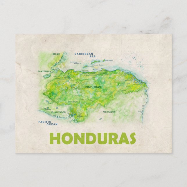 cartão postal do mapa de Honduras (Frente)