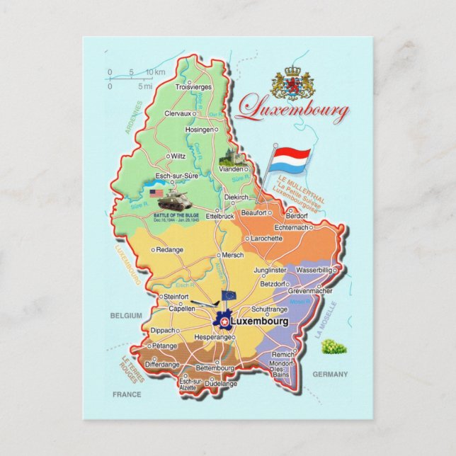 Cartão postal do mapa de Luxemburgo Alemanha (Frente)