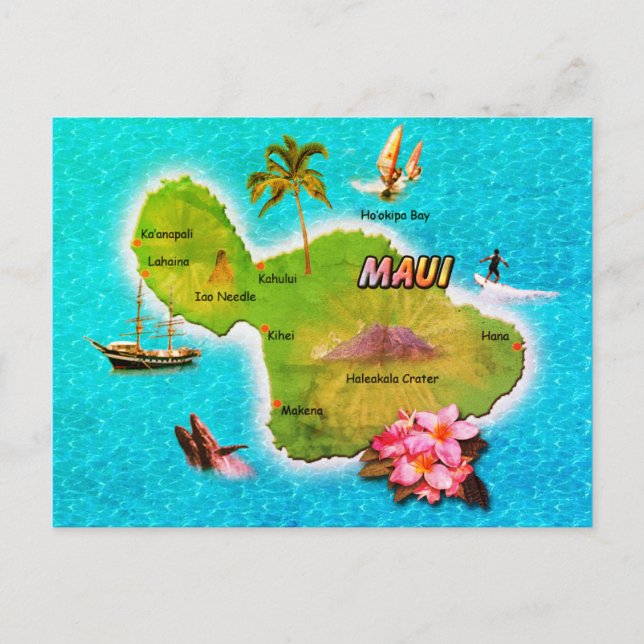 Cartão Postal do Mapa de Maui (Frente)