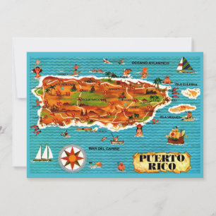 Cartão postal do mapa de Porto Rico 5x7 em espanho