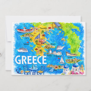 Cartão postal do mapa de viagem de aquarela da Gré