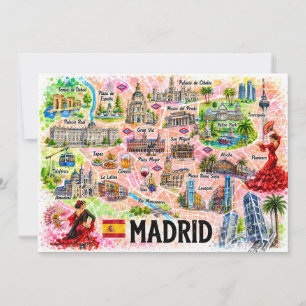 Cartão postal do mapa de viagem em aquarela de Mad