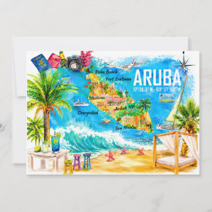 Cartão postal do mapa de viagem ilustrado das Ilha