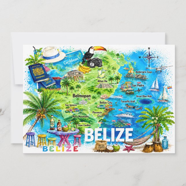 Cartão postal do mapa de viagem ilustrado do Carib (Frente)