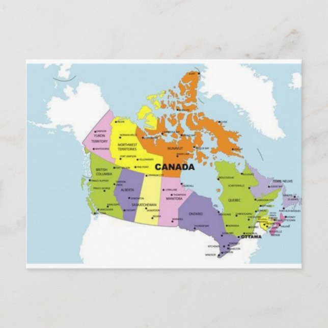 Cartão postal do mapa do Canadá   (Frente)