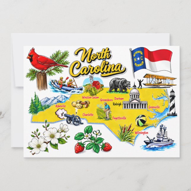 Cartão Postal do Mapa do Estado da Carolina do Nor (Frente)