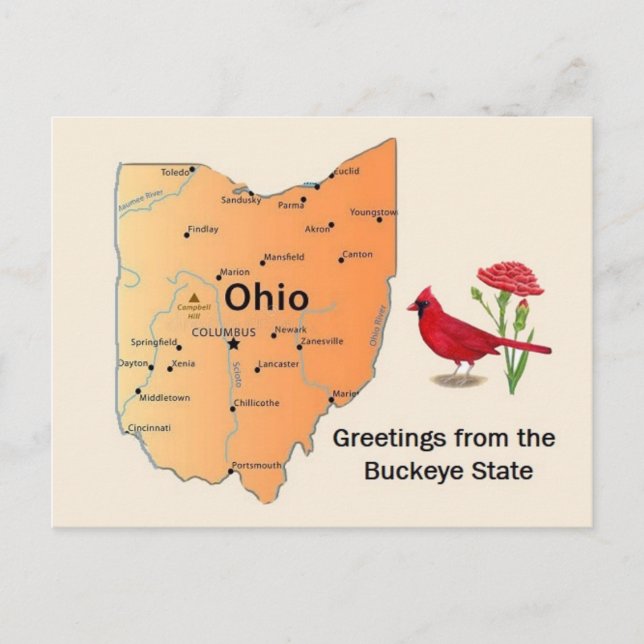 Cartão Postal do Mapa do Estado de Ohio (Frente)