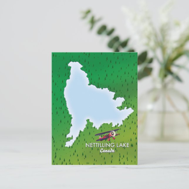 Cartão postal do mapa do lago Hubbard no norte de  (Em pé/Frente)