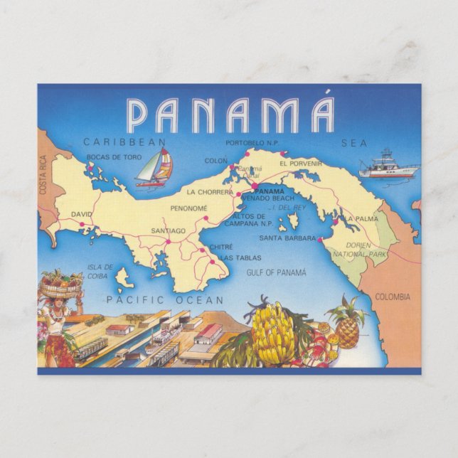 Cartão postal do mapa do Panamá (Frente)