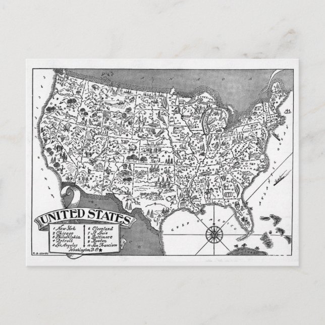 Cartão Postal do Mapa dos Estados Unidos (Frente)