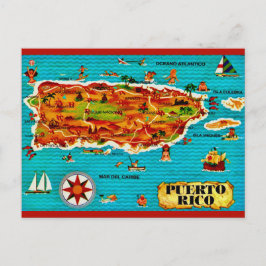 Cartão postal do mapa espanhol de Porto Rico