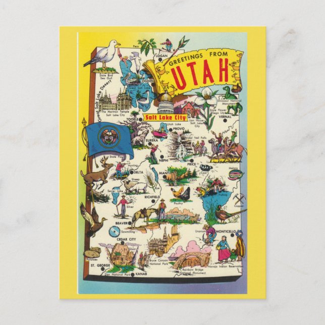 Cartão postal do Mapa Estatal de Utah (Frente)