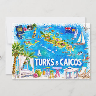 Cartão postal do mapa ilustrado da ilha de Turks e