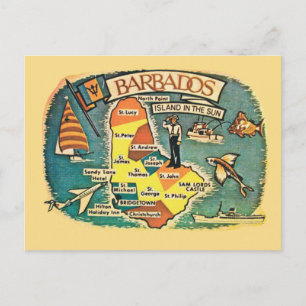 Cartão postal do mapa ilustrado de Barbados vintag