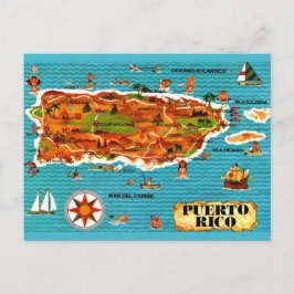 Cartão postal do mapa ilustrado de Porto Rico