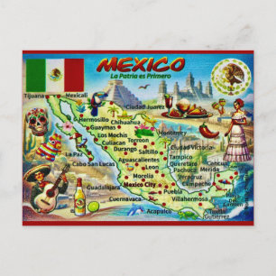 Cartão postal do mapa ilustrado do México