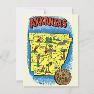 Cartão postal do mapa ilustrado vintage do Arkansa