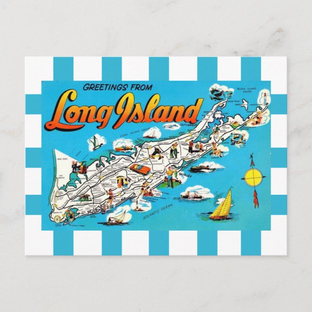 Cartão postal do mapa listrado de Long Island, NY (Frente)